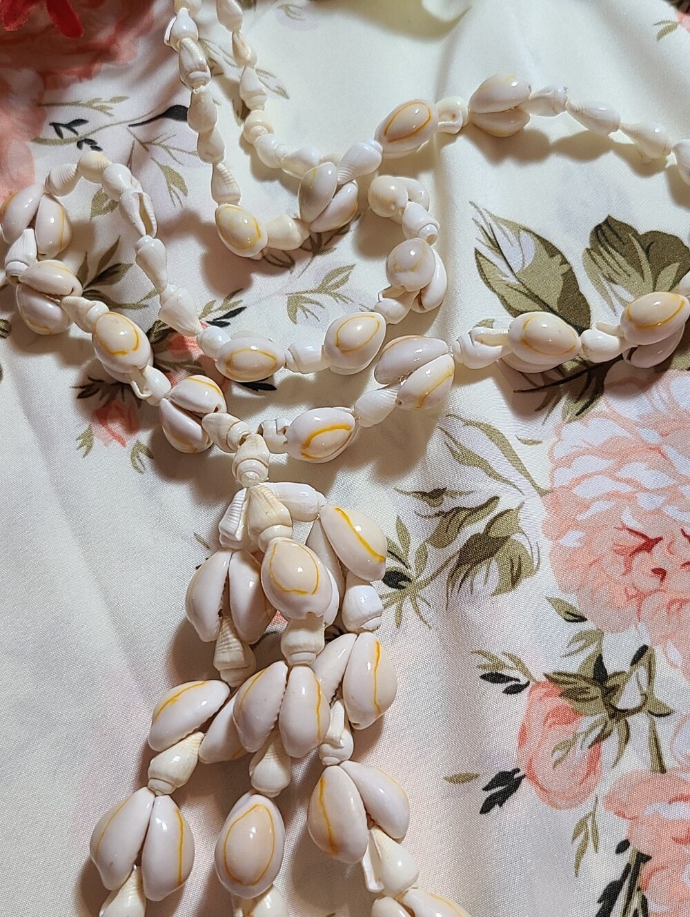 White Shell Bead Necklace with Yellow Accents